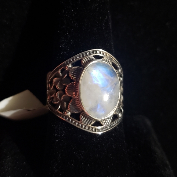 Rainbow Moonstone Flower Ring ~ 925 Sterling Silver - Picture 12 of 16